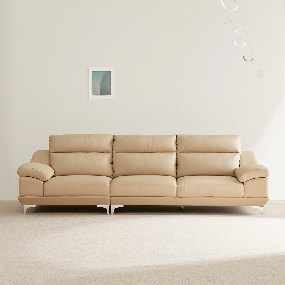 동서가구 뉴테라 천연면피가죽 소파 스툴미포함, 베이지, 4인용