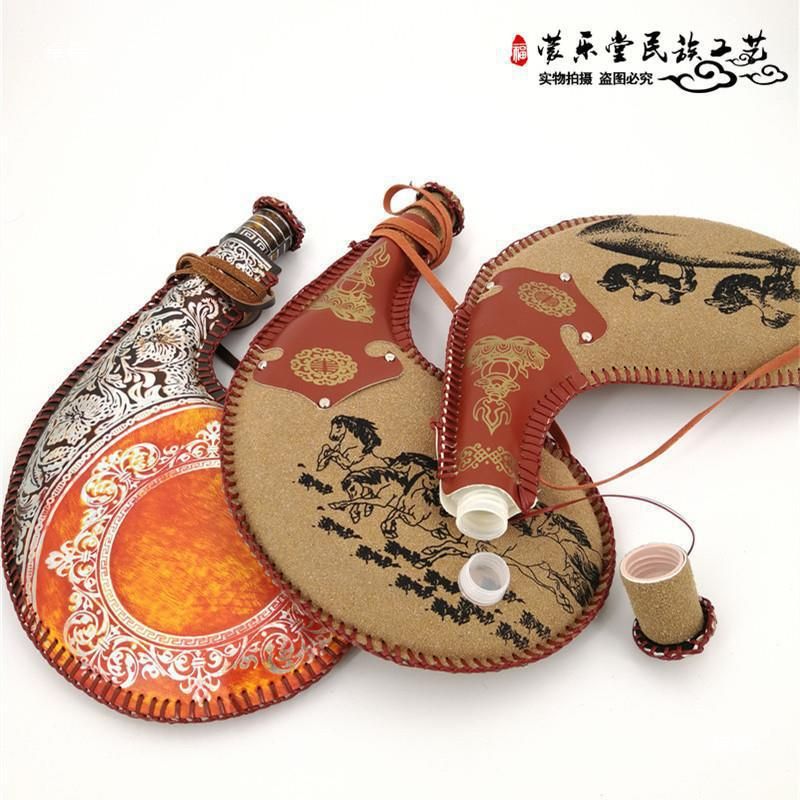 몽골 가죽 징기스칸 술병 전통 수공예 장식 소품 30cm 낙타 / 3개 - 상세 이미지 5