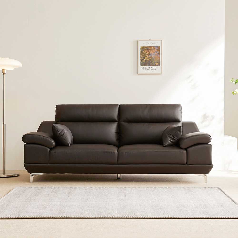 동서가구 뉴테라 천연면피가죽 소파 스툴미포함, 초코브라운, 3인용