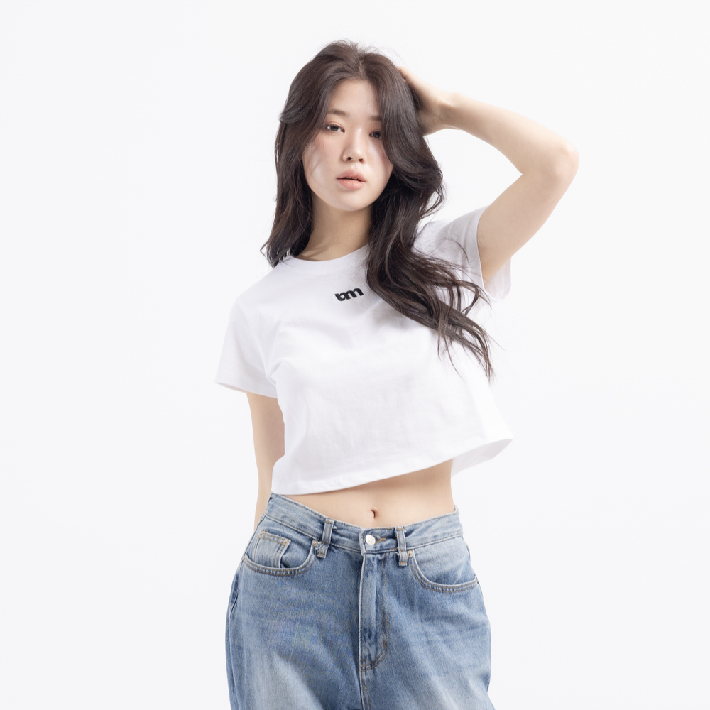 유미비 여성 크롭티 면 반팔 자수 로고 티셔츠 이미지 7