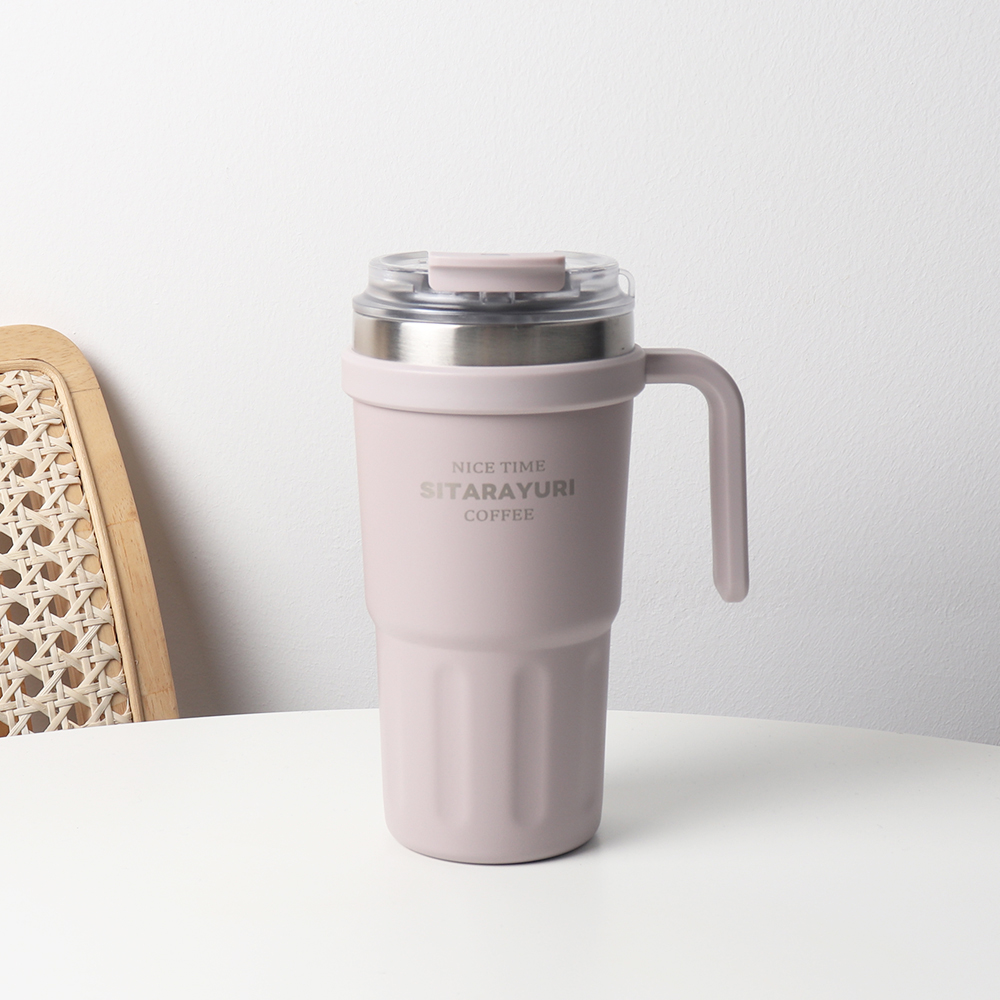 집들이선물 시타라유리 손잡이 빨대 스텐 텀블러 600ml, 퍼플 - 상품 이미지