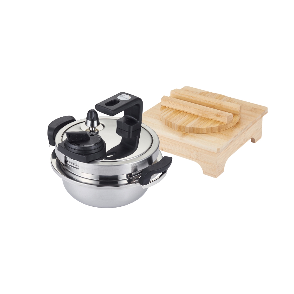 [N배송] 클래딘 IH 통3중 이연복 스텐 5중안전 압력솥 2종, 압력솥1L+대나무받침대, 1세트