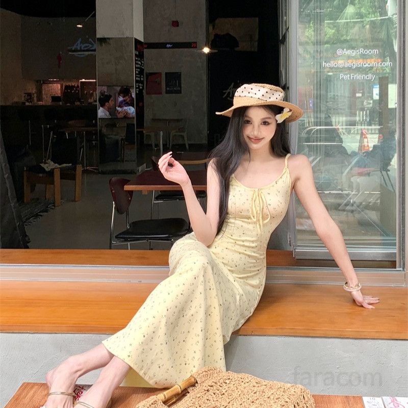 여성 라이셀 시스루 긴팔 가디건 플라워 패턴 나시 롱 원피스 투피스 세트 바캉스룩 데이트룩 봄 여름 13207 - 상세 이미지 5