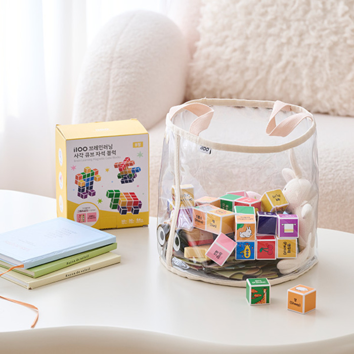 i100 브레인러닝 사각 큐브 자석블럭 (+ 가이드북 & 파우치) 1개 세트 (총 32pcs) A형