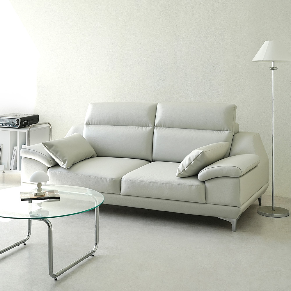 동서가구 뉴테라 천연면피가죽 소파 스툴미포함, 라이트그레이, 4인용