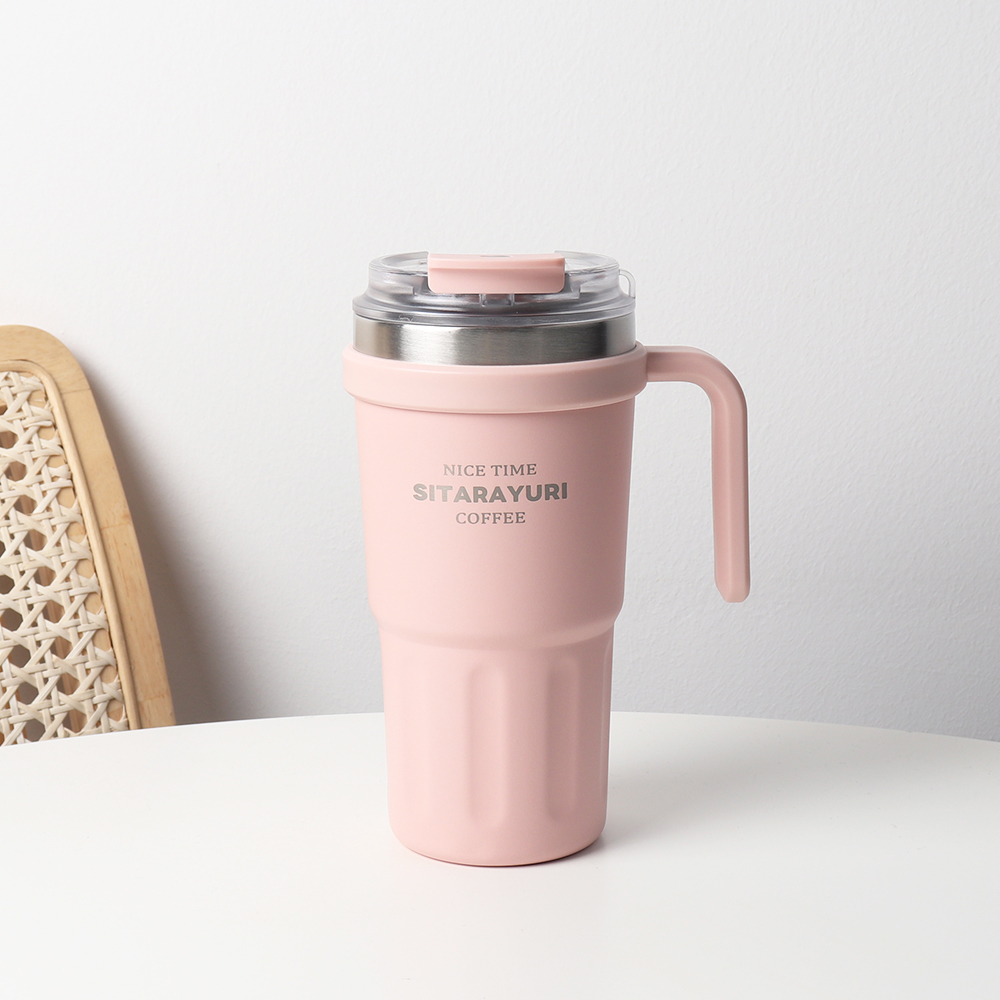 집들이선물 시타라유리 손잡이 빨대 스텐 텀블러 600ml, 핑크 - 상품 이미지