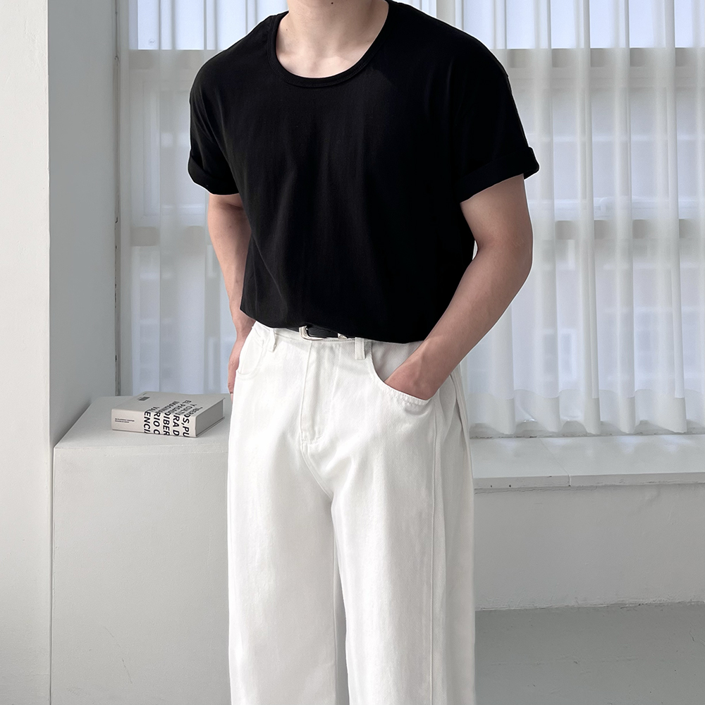 1+1 남자유넥반팔티 흰색면티 20수 남자레이어드 - 상세 이미지 5