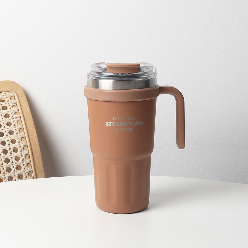 집들이선물 시타라유리 손잡이 빨대 스텐 텀블러 600ml, 브라운 - 상품 이미지