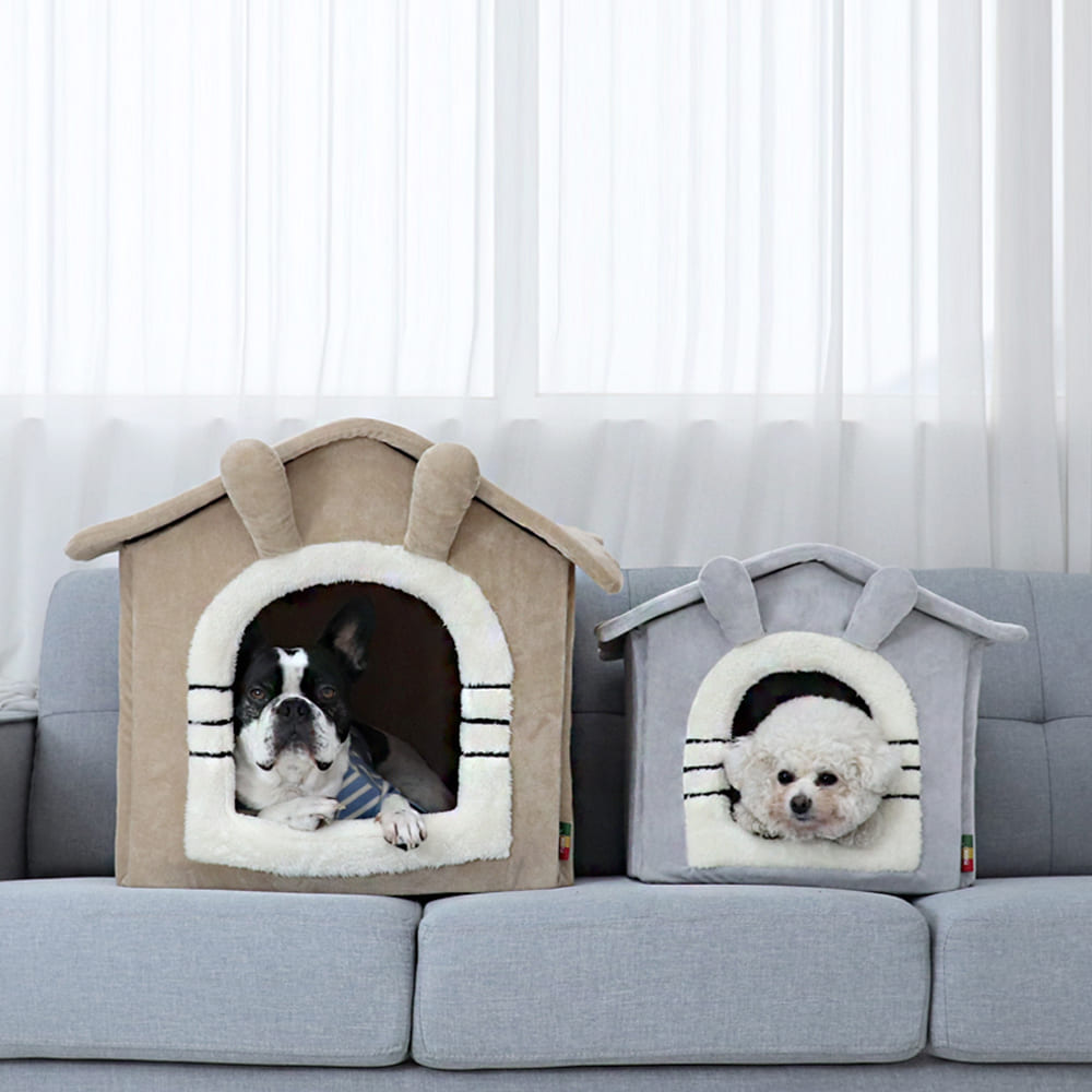 개과천선 와빗 강아지 하우스 동굴 집 접이식 애견 쿠션 하우스 숨숨집 라이트 그레이 중형