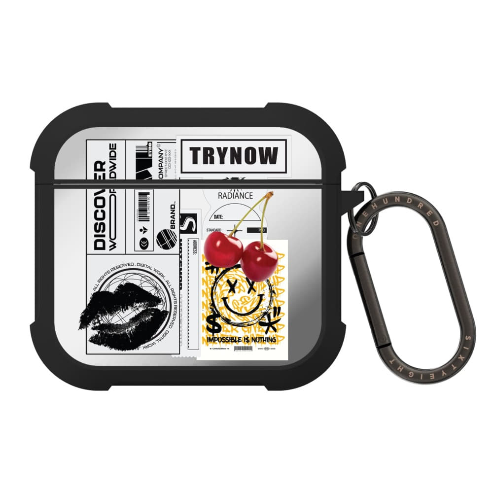 에어팟 4세대 블루투스 케이스 미러 범퍼 Kit 블랙 립 체리