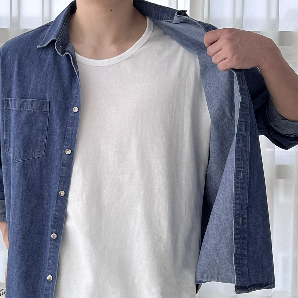 1+1 남자유넥반팔티 흰색면티 20수 남자레이어드 - 상세 이미지 4