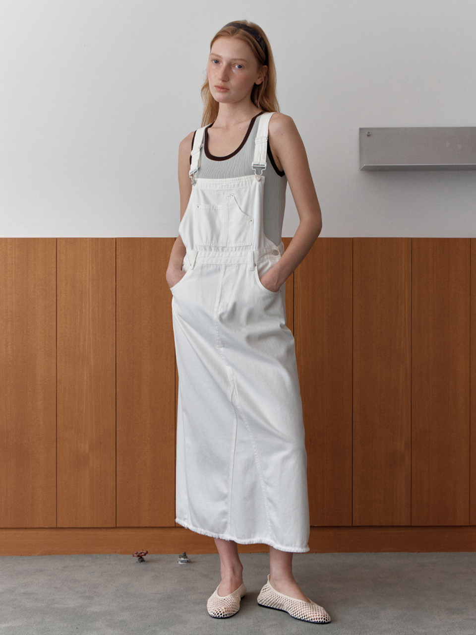 [엘씨브이] [3차] SUSPENDER COTTON DRESS_IVORY - 상품 이미지