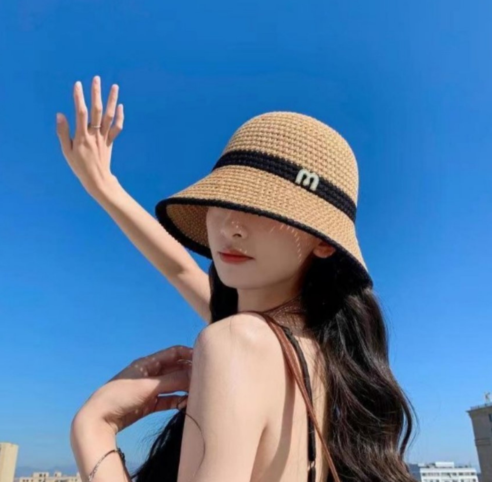 2개 세트 여름 여성 햇빛 차단모자 데일리 썸머햇 라탄 밀짚 비치 모자 - 상세 이미지 3