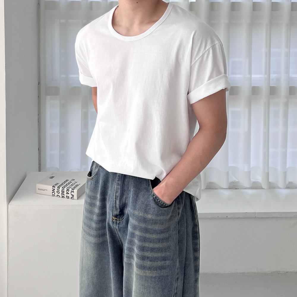 남자유넥반팔티 흰색면티 20수 남자레이어드 - 상품 이미지