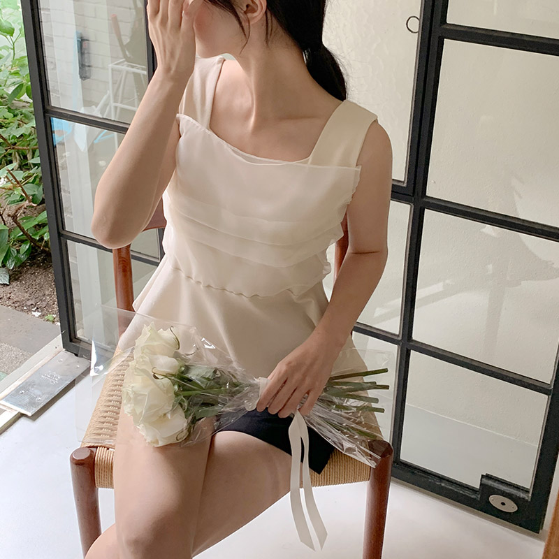 로펠 메쉬 스퀘어넥 나시 블라우스 bs8330 - 상세 이미지 2