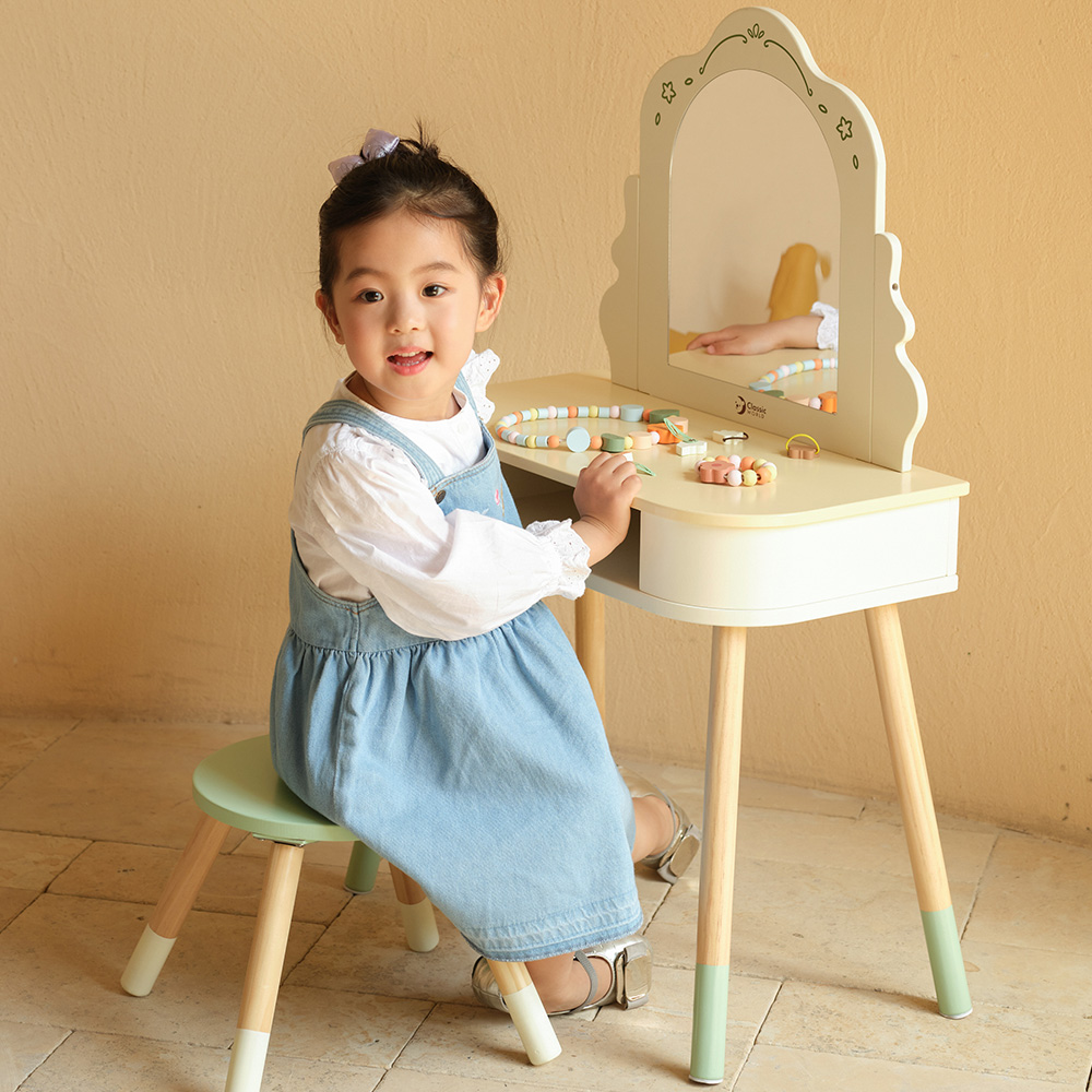 클래식월드 꿈꾸는공주화장대 여아 유아 원목 화장대 거울 세트 화장놀이 콘솔 어린이 역할놀이 - 상세 이미지 2