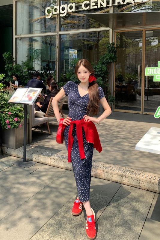 여성 봄 여름 투피스 코디 브이넥 플라워 민소매 롱 원피스 긴팔 가디건 하객룩 데일리 바캉스 13220 이미지 6