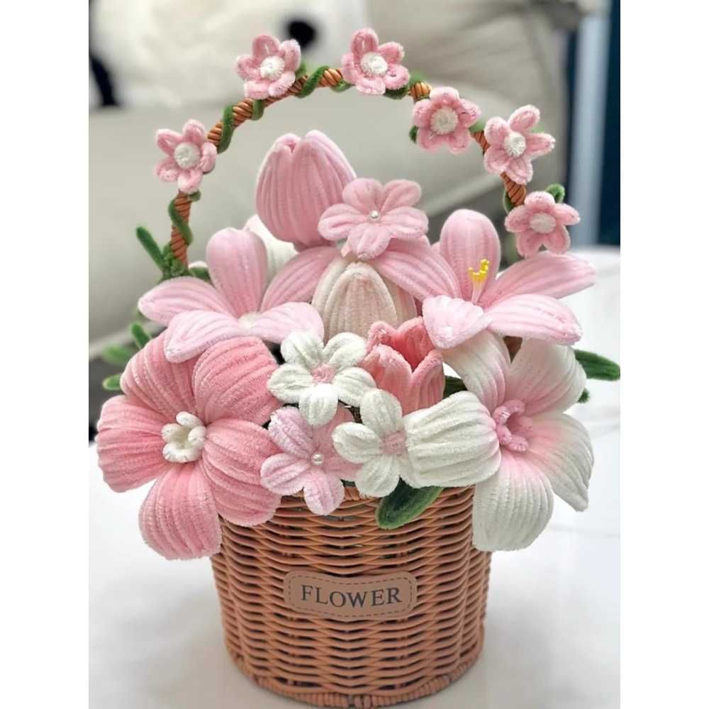 모루 꽃다발만들기 DIY 재료 패키지 꽃다발 공예 선 A. 핑크 히비스커스 백합 소재 가방 - 상품 이미지