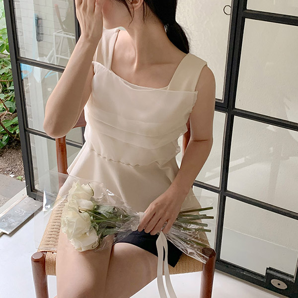 로펠 메쉬 스퀘어넥 나시 블라우스 bs8330 - 상품 이미지