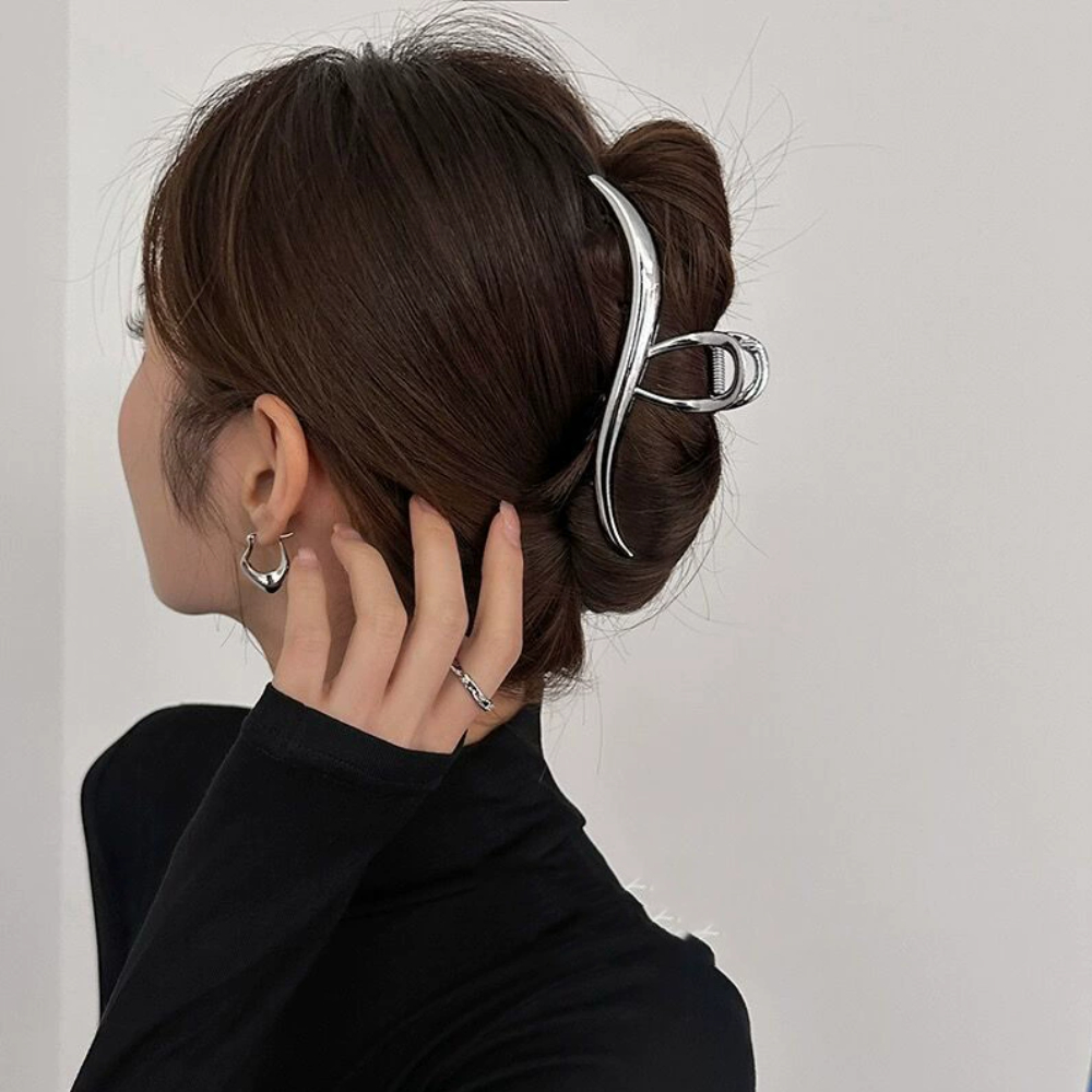 아르니 메탈 롱 바나나 헤어집게핀 실버 빅사이즈 헤어클립 올림머리핀 - 상세 이미지 3