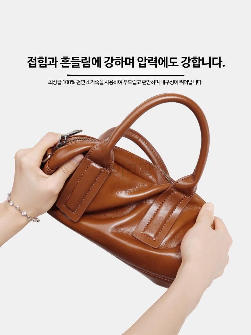 여성 소가죽 필로우 백 가벼운 데일리 핸드백 트렌디한 올매치 숄더백 크로스백 고급스러운 스타일 선물용 - 상세 이미지 4