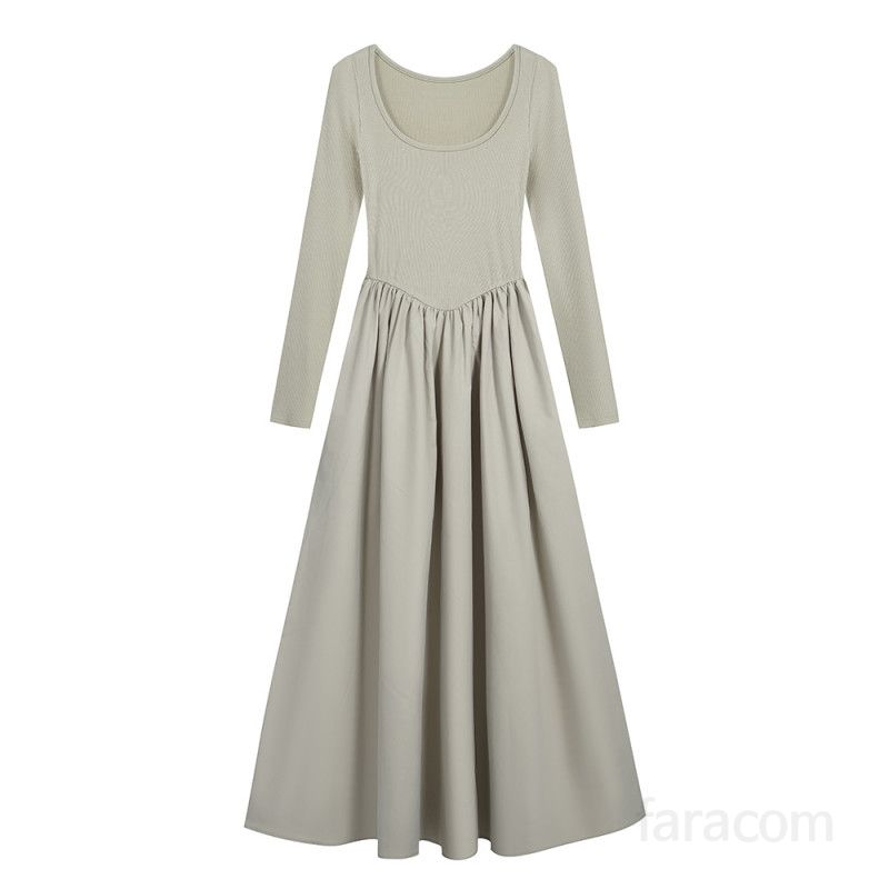 여성 스퀘어넥 X라인 롱원피스 하이웨스트 플레어 A라인 우아한 고탄력 모달 스판 솔리드 단정룩 봄 가을 8220 - 상세 이미지 5