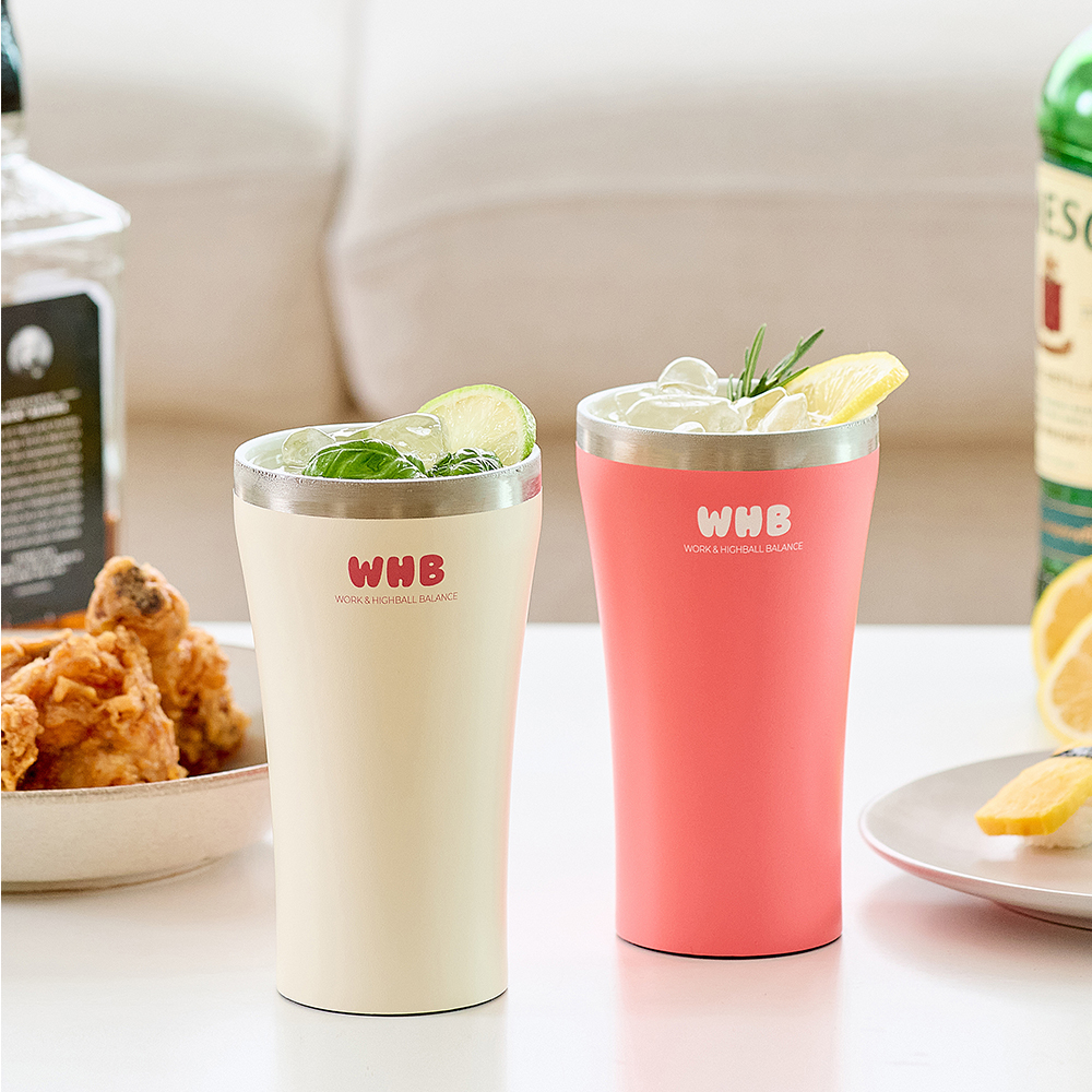 홈콕 WHB 하이볼잔 맥주잔 스텐 이중 진공 보온보냉 360ml 워하밸 세라믹코팅 집들이선물세트 - 상품 이미지