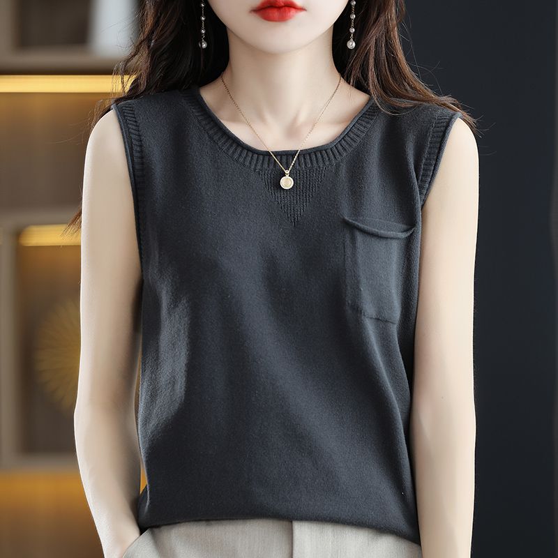 여름 라운드넥 민소매 니트 캐미 탑 코튼 티셔츠 bying24 화이트 S - 상세 이미지 5