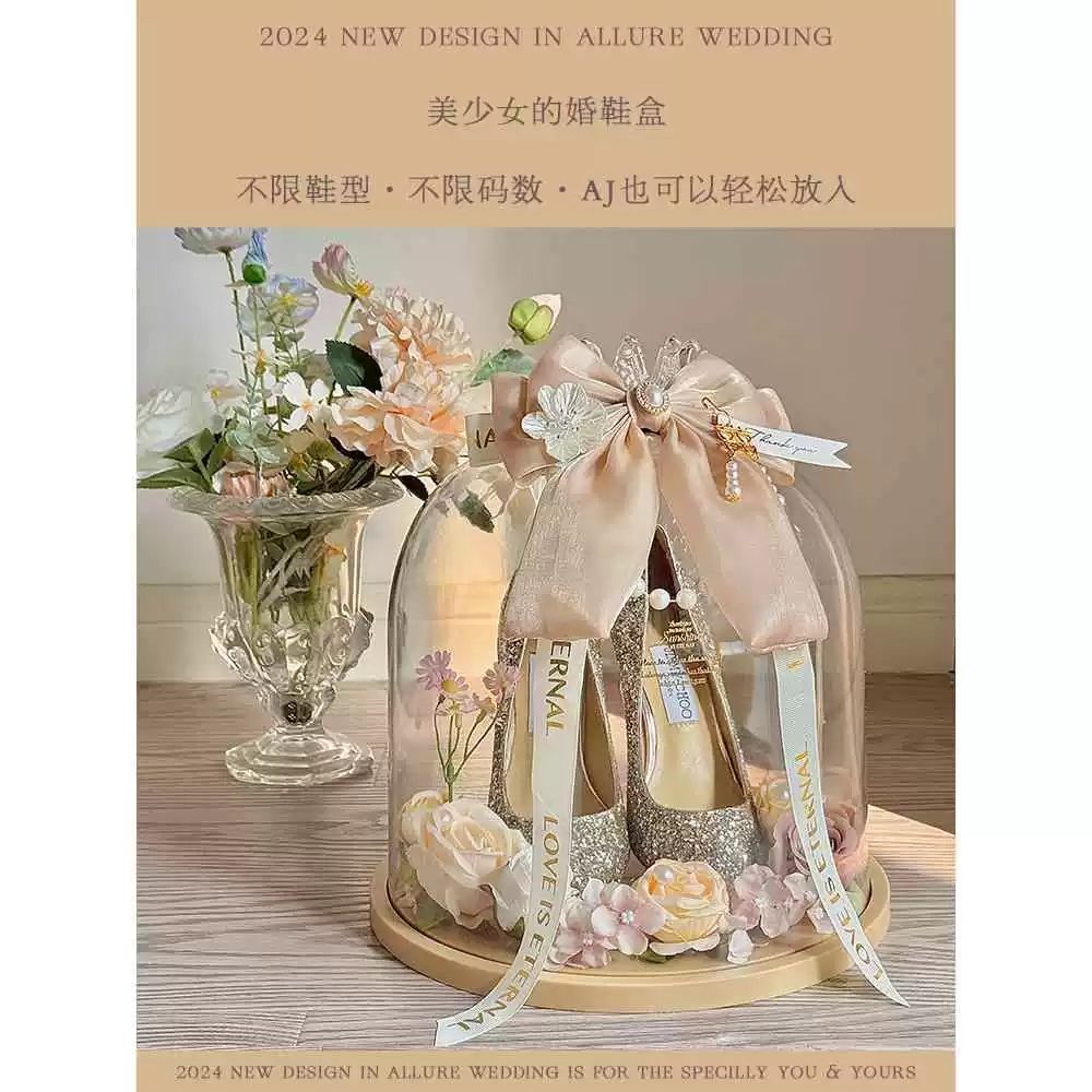 호텔 웨딩 슈즈케이스 인테리어 진열 유리돔 박스 웨딩슈즈 A. 빨간 2 사랑 암호 잠금 - 상세 이미지 2