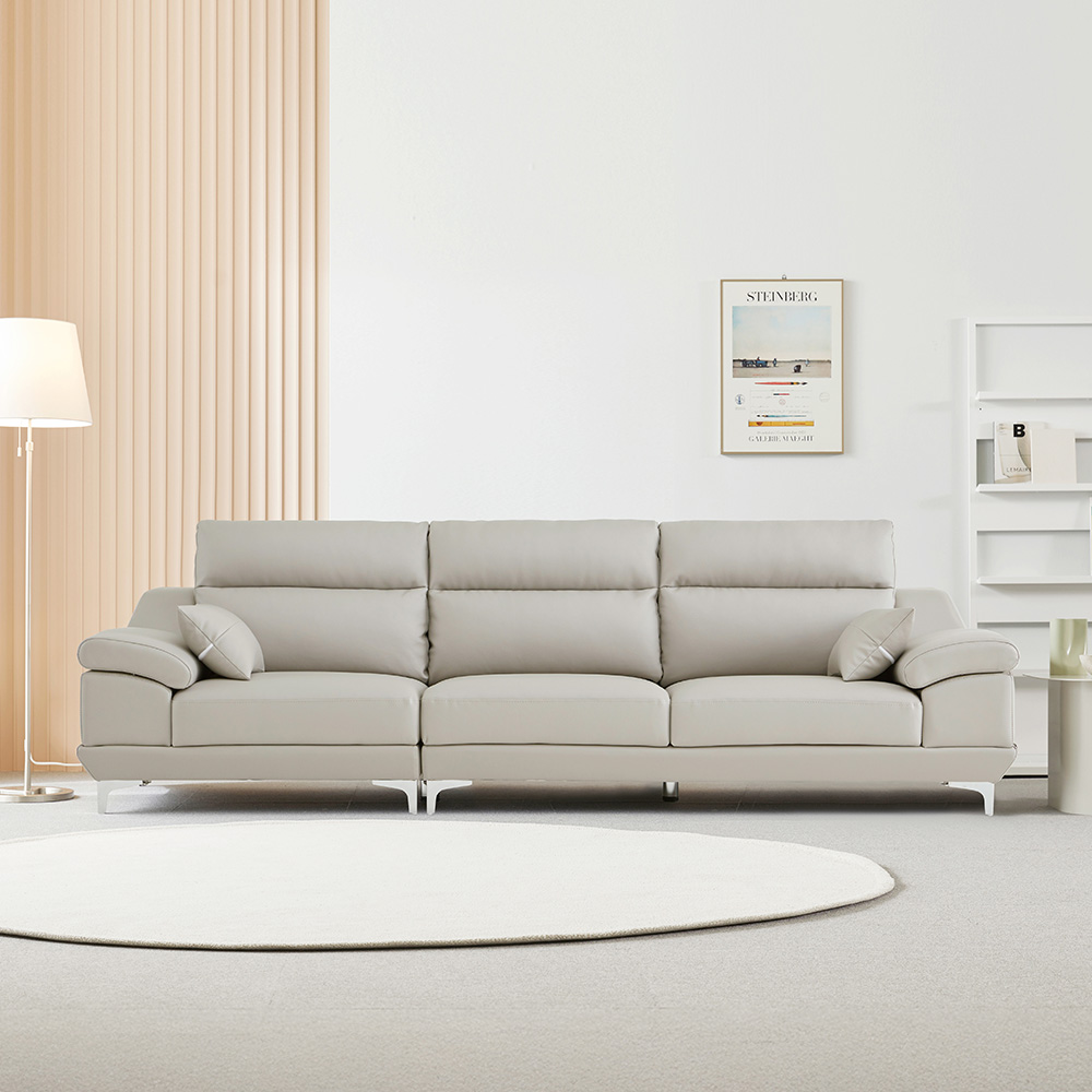 동서가구 뉴테라 천연면피가죽 소파 스툴미포함, 라이트그레이, 4인용