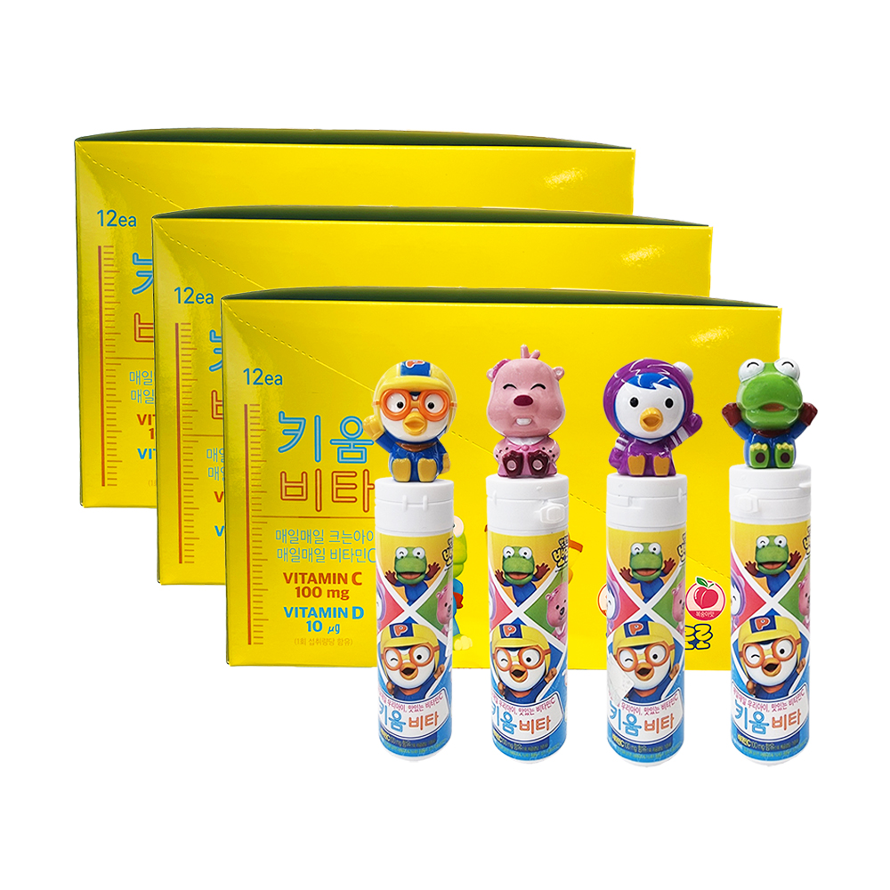 뽀로로 키움비타 15정x36개(3세트) 복숭아맛 비타민C 비타민D 어린이비타민 크롱 패티 루피 피규어 - 상품 이미지