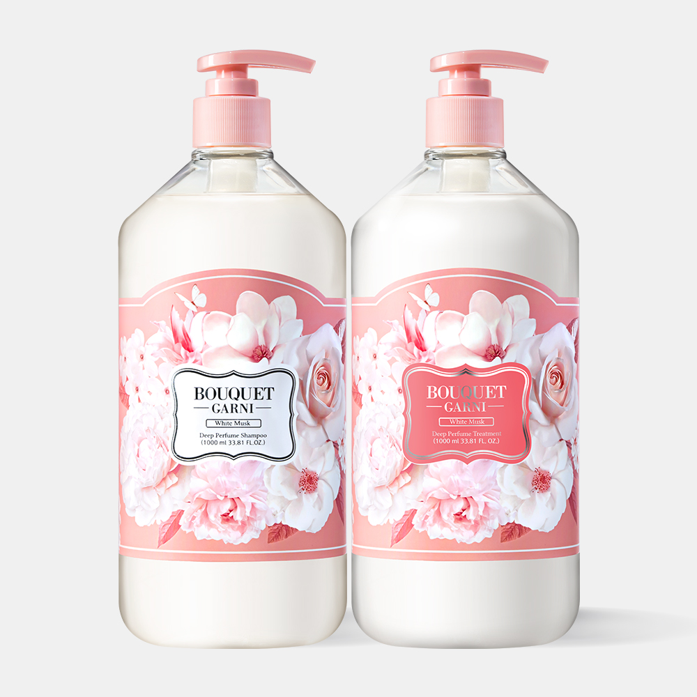 부케가르니 딥 퍼퓸 대용량 샴푸/트리트먼트 1,000ml 화이트머스크 향 2개 - 메인 이미지