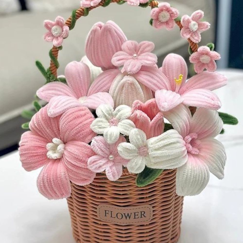 모루 꽃다발만들기 DIY 재료 패키지 꽃다발 공예 선 A. 핑크 히비스커스 백합 소재 가방 - 상세 이미지 2