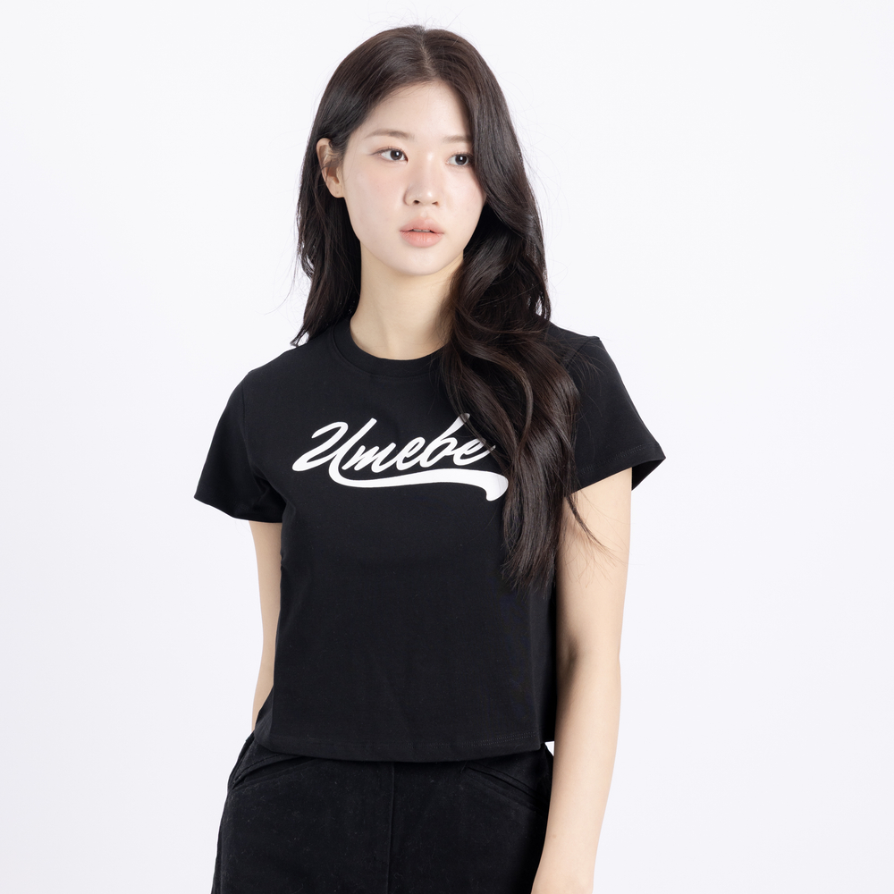유미비 여성 크롭티 면 반팔 나염 로고 크롭탑 티셔츠 이미지 8