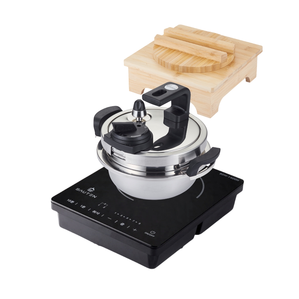 [N배송] 클래딘 IH 통3중 이연복 스텐 5중안전 압력솥 3종, 압력솥1L+대나무받침대+사각인덕션, 1세트