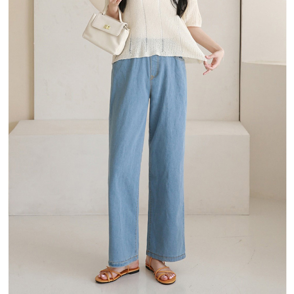 와이드 데님팬츠 밴딩 청바지 롱 스트레이트핏 / 원데이핏 ONeday fit - 상품 이미지