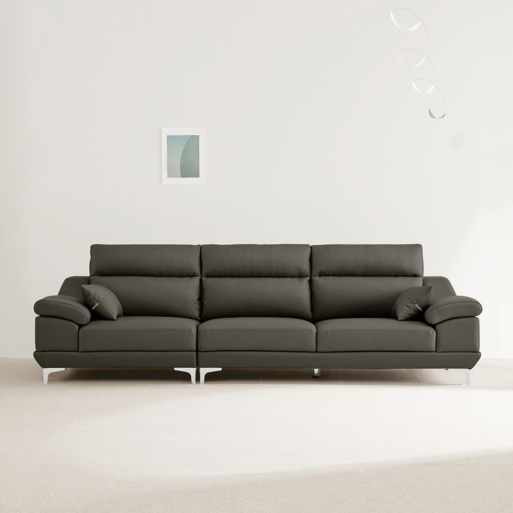 동서가구 뉴테라 천연면피가죽 소파 스툴미포함, 그레이, 4인용