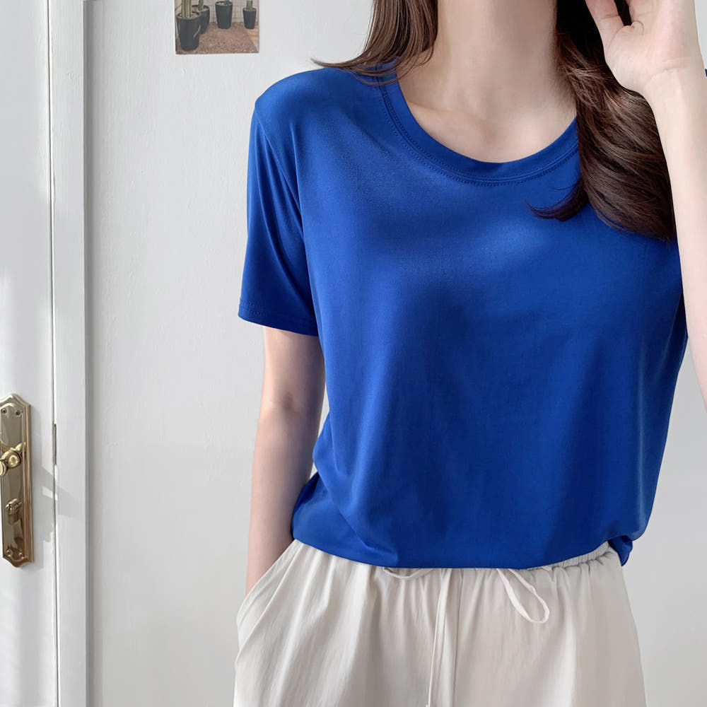 시원한 냉감 쿨티 냉장고 여성 티셔츠 기본 루즈핏 여성 여름 티셔츠 파란색 블루 여자반팔티