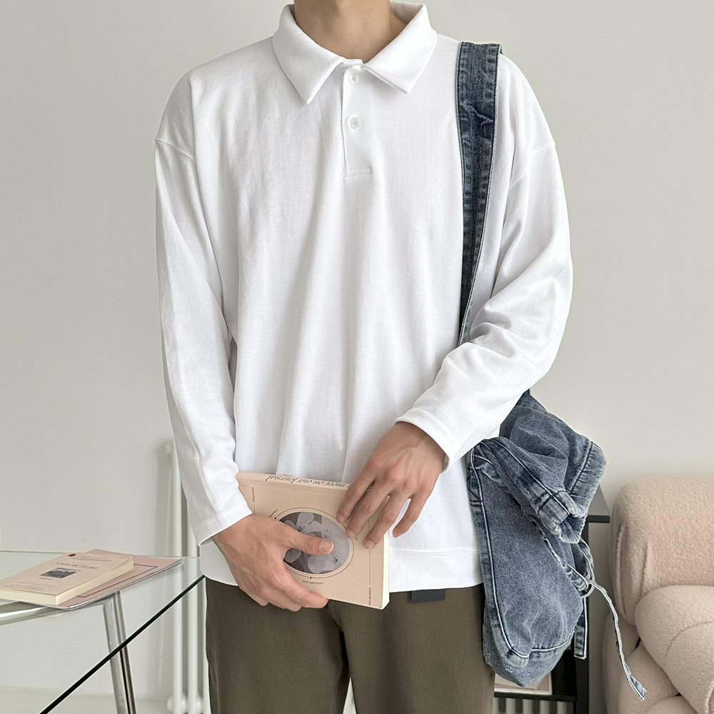 남자맨투맨 빅사이즈 오버핏 피케 티셔츠 남성긴팔티 남자카라맨투맨 - 상세 이미지 2