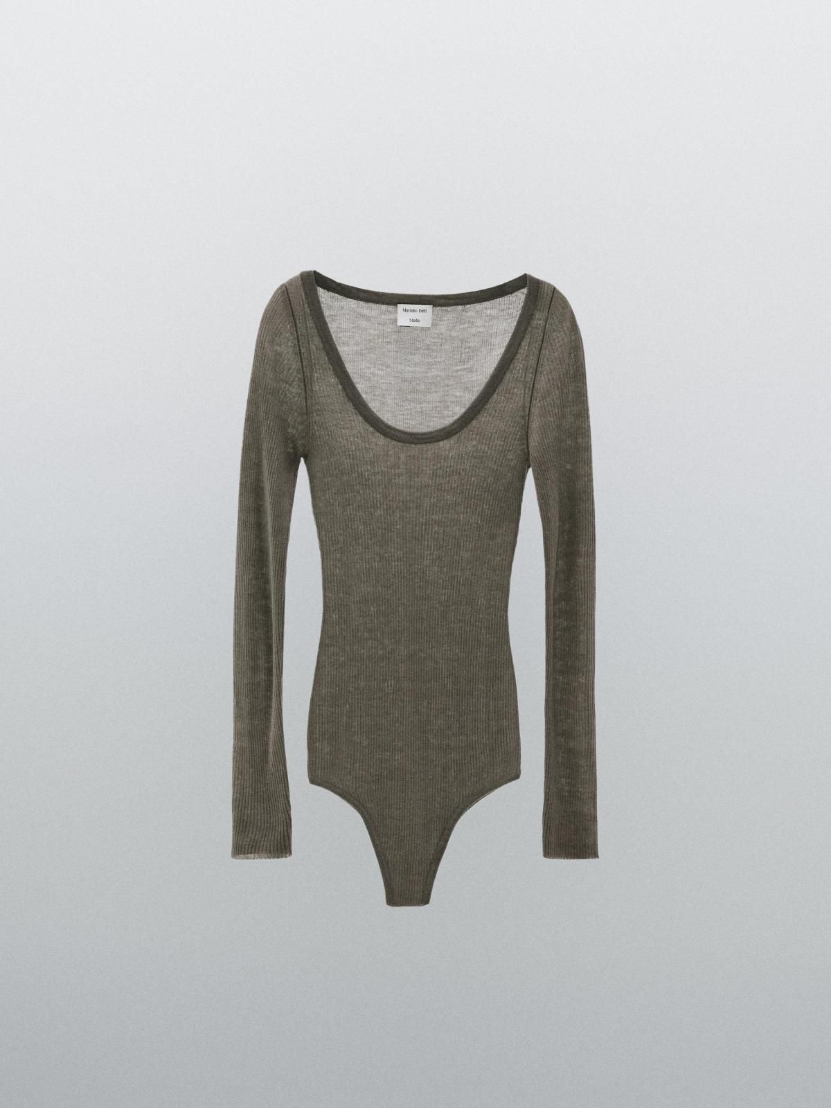 마시모두띠 시스루 100 울 라운드넥 긴팔 바디수트 9540/953 GREENISH - 상품 이미지