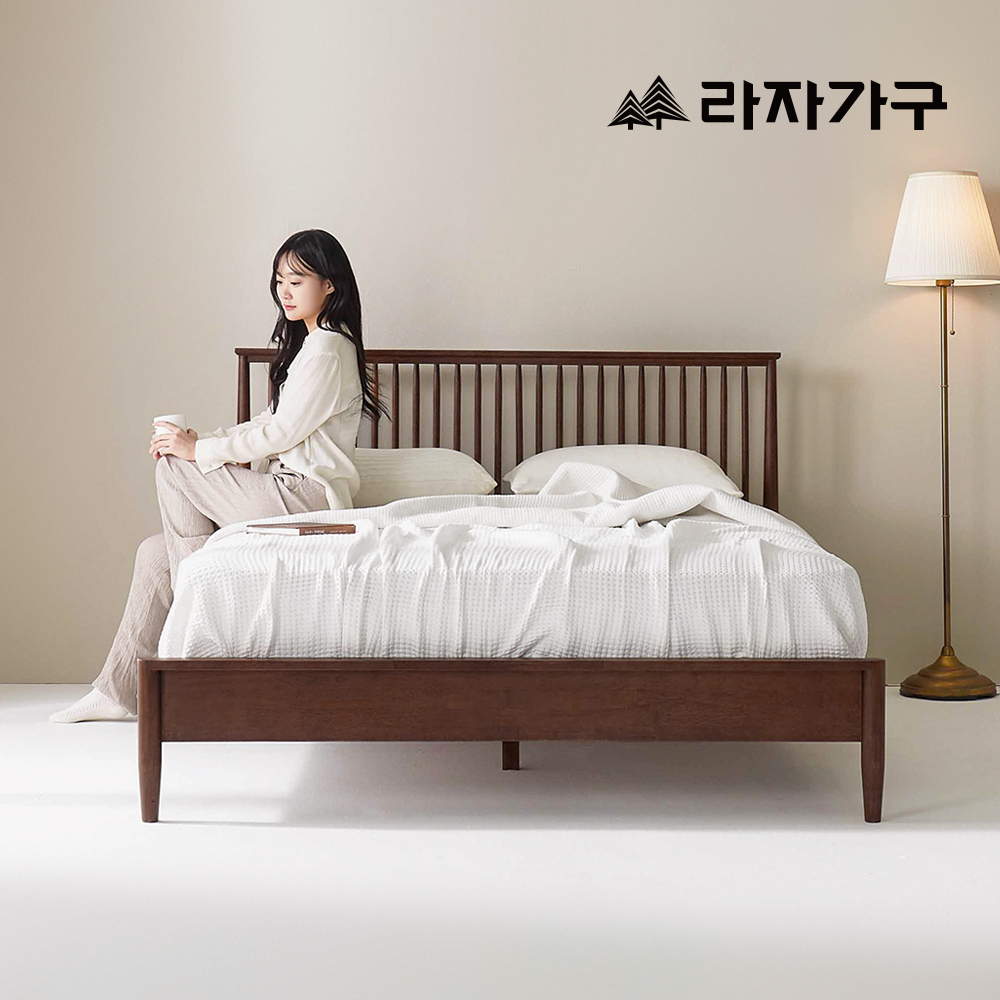 라자가구 아든 SE0 클래식 빗살 헤드 고무나무 원목 침대 퀸 Q+타이트탑_월넛 - 메인 이미지