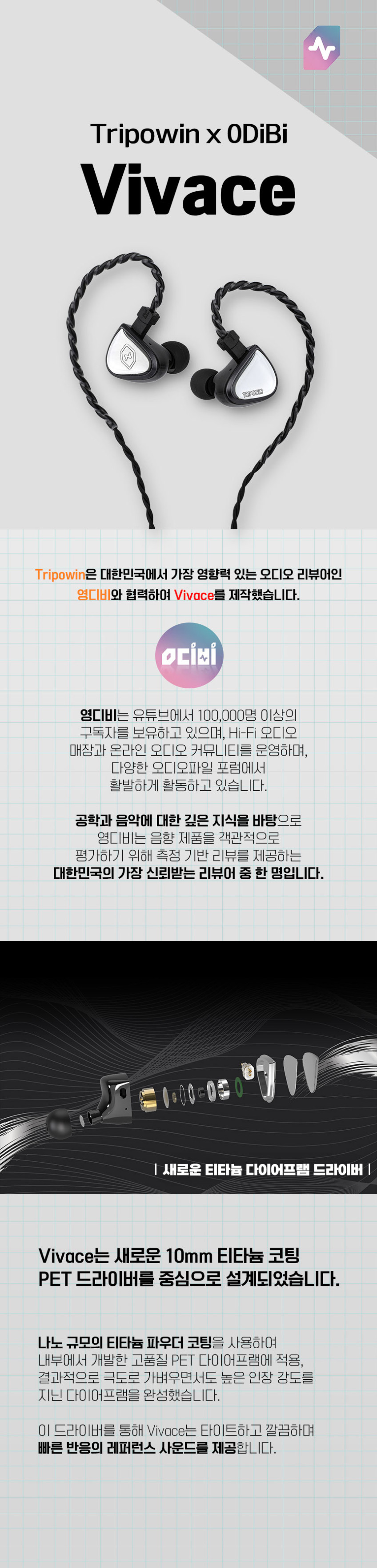 영디비 비바체 유선 인이어 이어폰 3.5mm 줄이어폰 컴퓨터 트리포윈 판매처 상세 정보 이미지 2