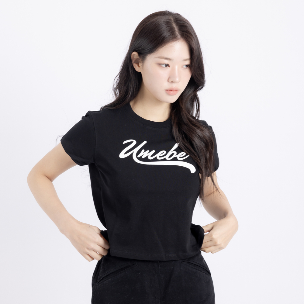 유미비 여성 크롭티 면 반팔 나염 로고 크롭탑 티셔츠 이미지 7