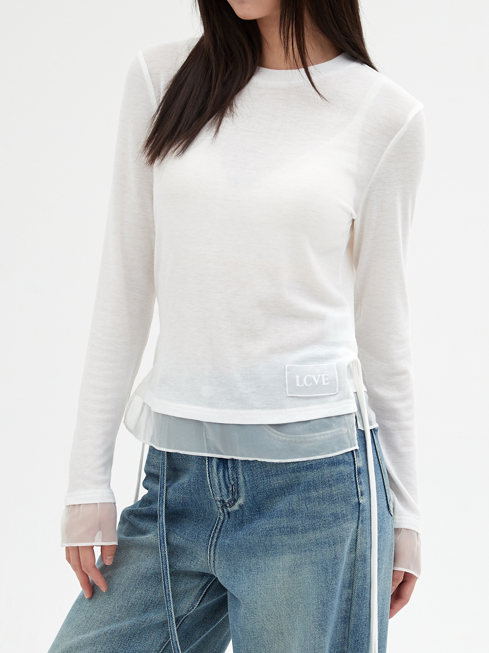 [엘씨브이] CHIFFON DETAIL LONG-SLEEVE TOP_IVORY - 상품 이미지