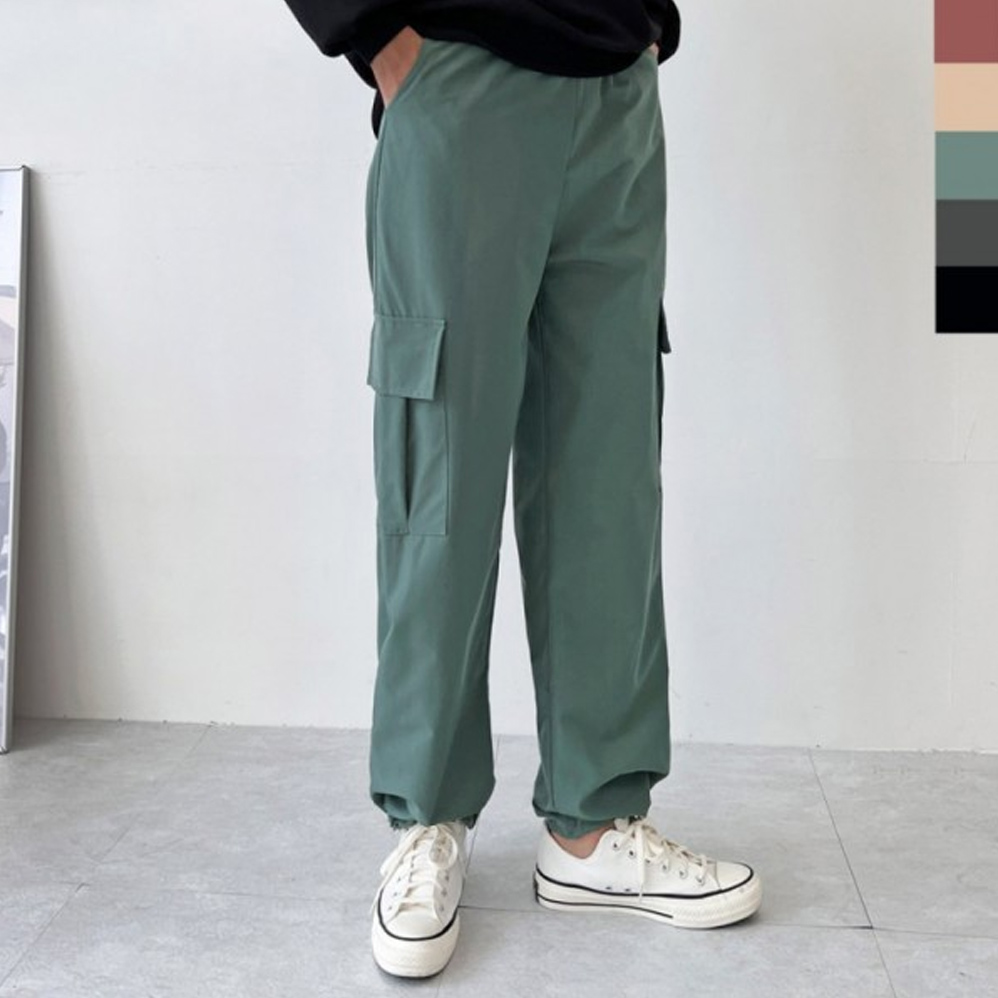 1+1 남자 나일론 바스락 카고 와이드 스트링 팬츠 (6color) - 상세 이미지 2
