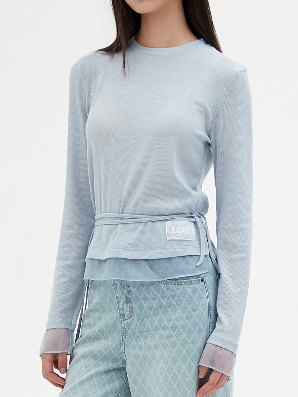 [엘씨브이] CHIFFON DETAIL LONG-SLEEVE TOP_SKYBLUE - 상품 이미지