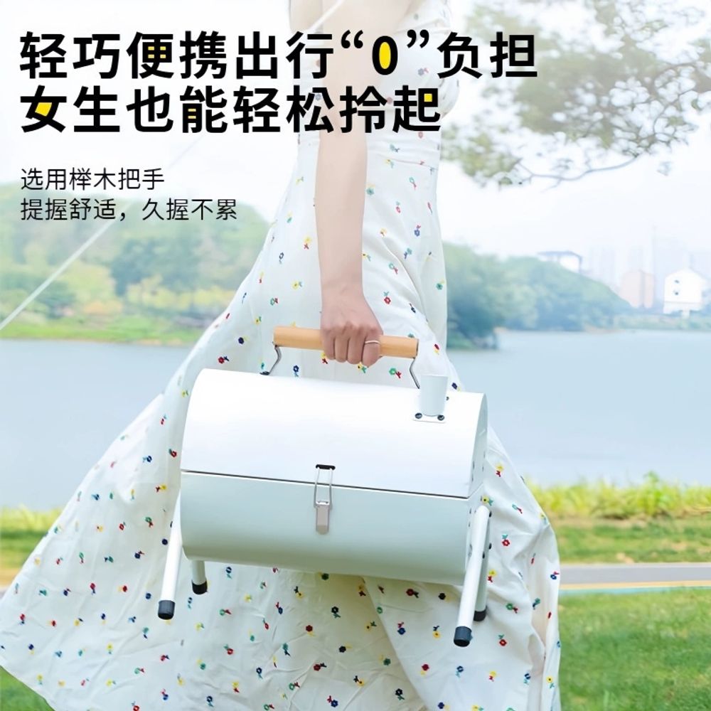 휴대용 바베큐 화로 소형 야끼화로 난로 야외 A. 굴뚝 두꺼운 아이보리 흰색 양면 베이킹 - 상세 이미지 4