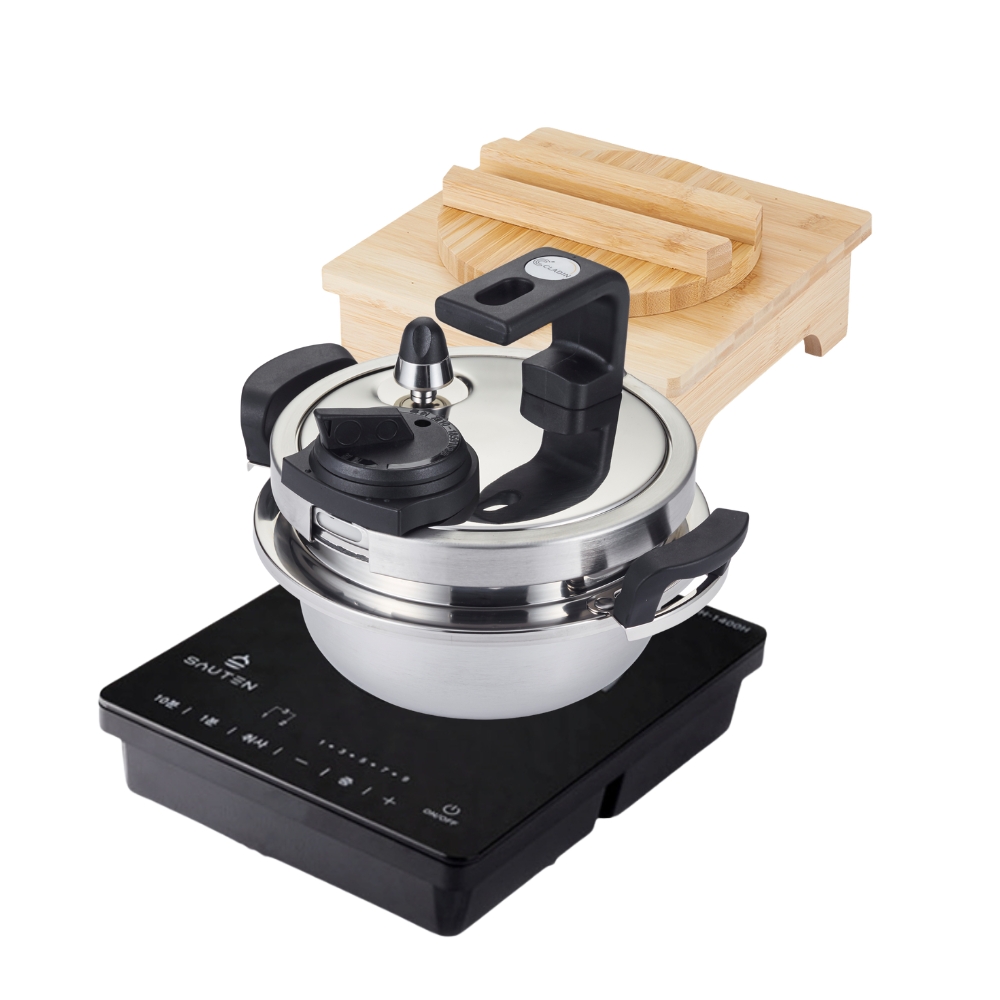 [N배송] 클래딘 IH 통3중 이연복 스텐 5중안전 압력솥 3종, 압력솥2.2L+대나무받침대+사각인덕션, 1세트