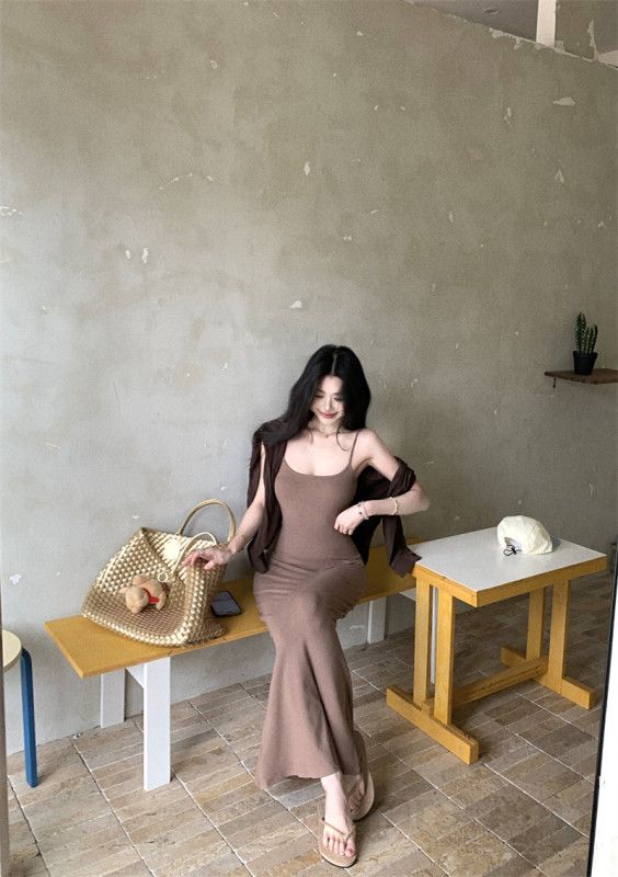 여성 섹시 텐셀 슬림핏 바디라인 끈나시 A라인 롱원피스 바캉스룩 휴양지룩 데이트룩 봄 여름 13238 - 상세 이미지 3