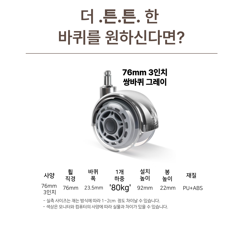 사무실 의자바퀴 이동식 바퀴캐스터 50mm 회전